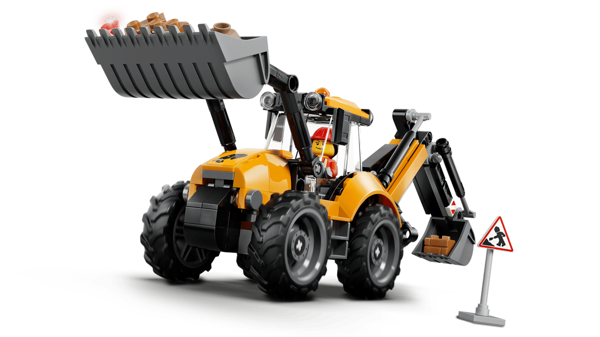 LEGO 60480 front loader bucket raised showing the tipping mechanism