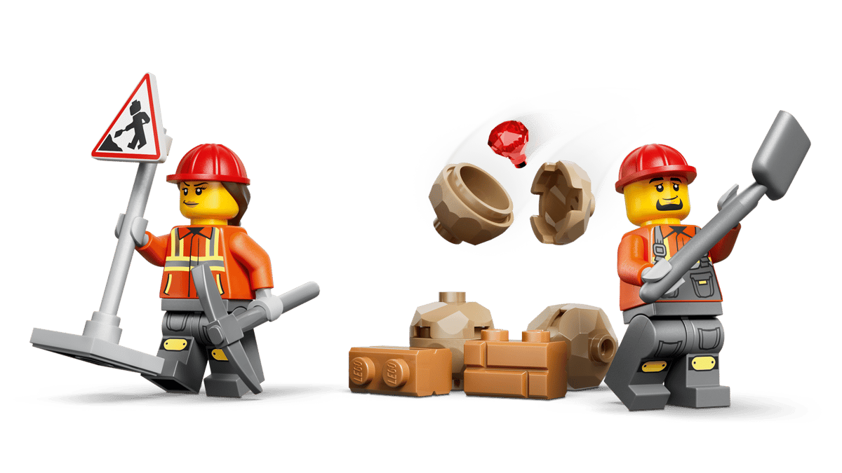 LEGO 60480 rear backhoe arm mounted on a ball joint for scooping