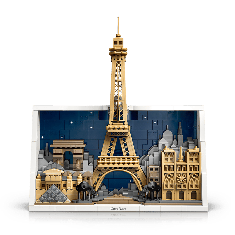 Paris City of Love framed skyline building set with white brick frame