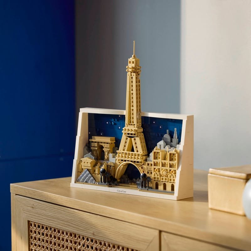 Completed Paris building set model display with iconic landmarks
