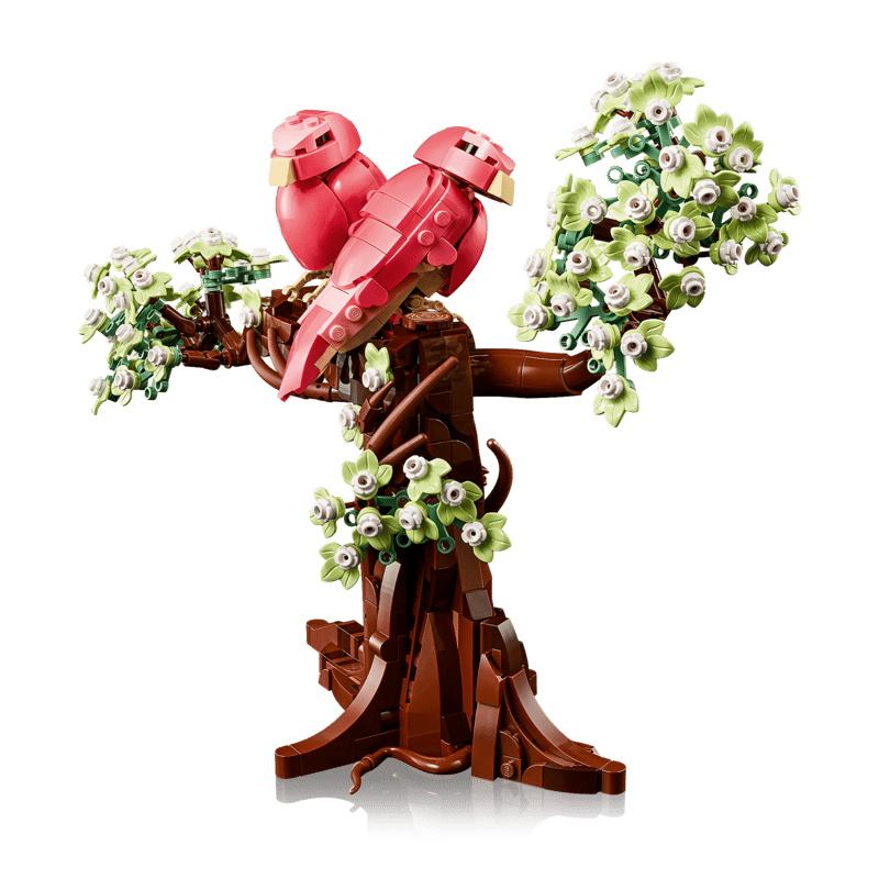 love birds building blocks close-up of coral-pink birds forming heart shape